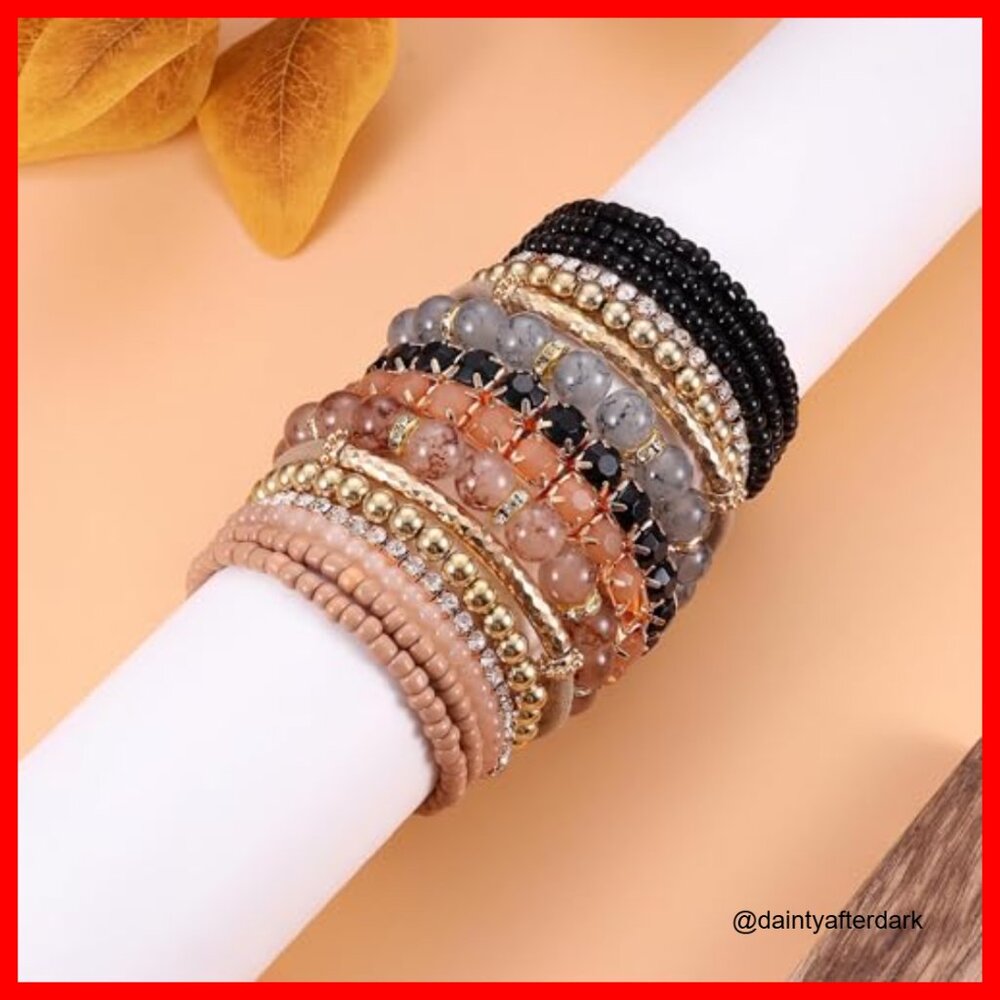 Crystal Beaded Stretch Bracelets Set Adjustable S… - image 3